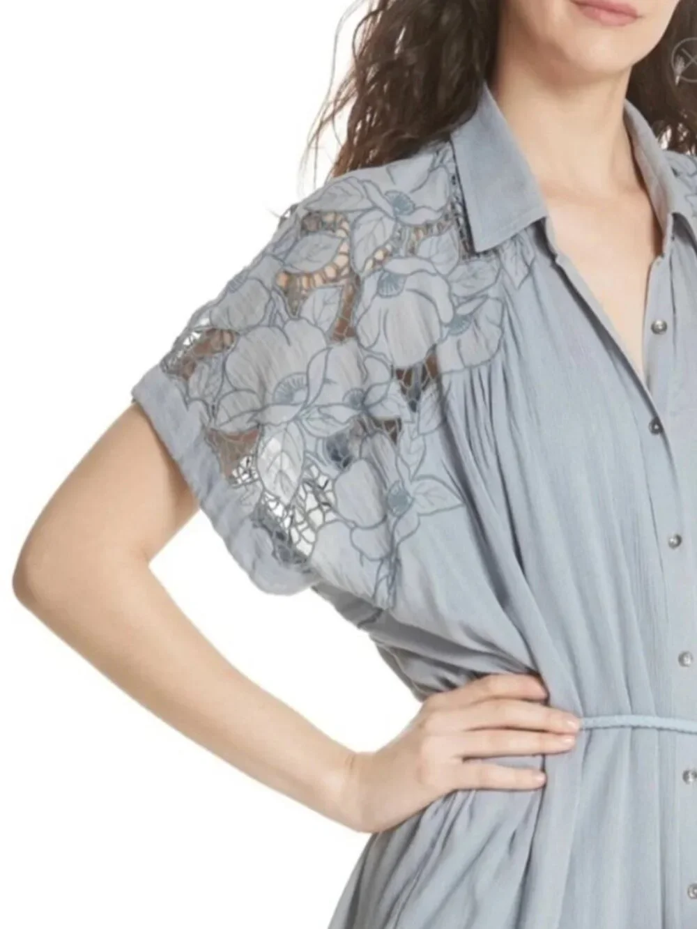 FREE PEOPLE CUT IT OUT EMBROIDERED SHIRT DRESS
